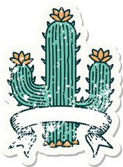 worn old sticker with banner of a cactus
