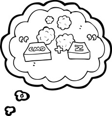 freehand drawn thought bubble cartoon command Z function