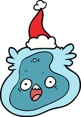 hand drawn line drawing of a germ wearing santa hat
