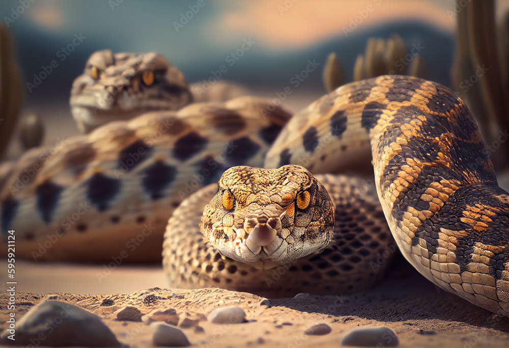 Poster close up of a python concept, contemporary colors and mood social background. Generative AI technology	 Generative AI technology.