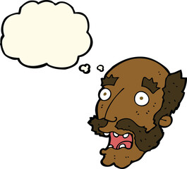 cartoon shocked old man with thought bubble