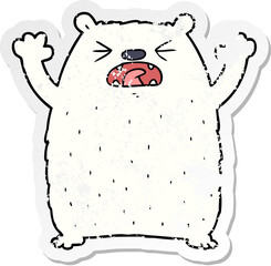 distressed sticker of a cartoon polar bear roaring