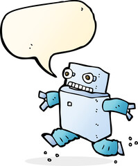 cartoon running robot with speech bubble