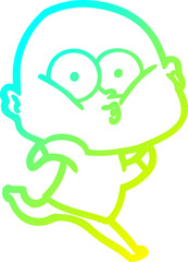 cold gradient line drawing of a cartoon bald man staring