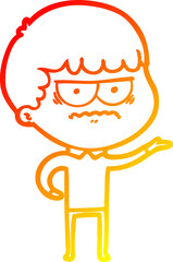warm gradient line drawing of a cartoon annoyed man