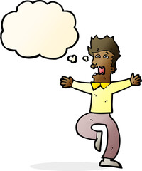 cartoon terrified man with thought bubble