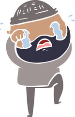 flat color style cartoon bearded man crying and stamping foot