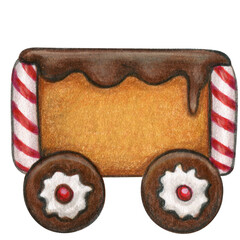 watercolor hand drawn gingerbread train