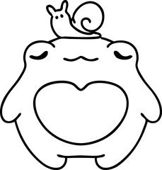 line doodle of a happy frog with a snail on its head