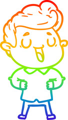 rainbow gradient line drawing of a happy cartoon man