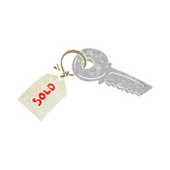 freehand retro cartoon key with sold tag