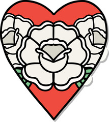 sticker of tattoo in traditional style of a heart and flowers