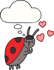 cute cartoon ladybug in love with thought bubble