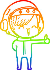 rainbow gradient line drawing of a happy cartoon space girl