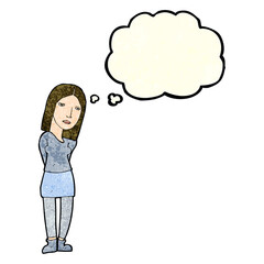 cartoon woman waiting with thought bubble