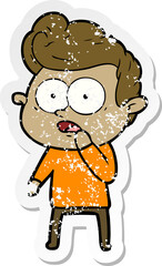 distressed sticker of a cartoon staring man