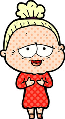 cartoon happy old lady