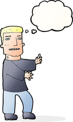 cartoon man gesturing with thought bubble