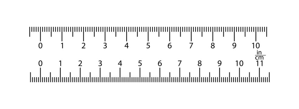 real ruler is 11 inches and 10 inches. 1 division is 1 millimeter, 1 division is 1 inch.
