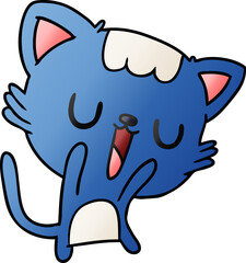freehand drawn gradient cartoon of cute kawaii cat