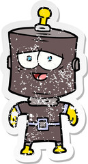 distressed sticker of a cartoon robot