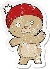 retro distressed sticker of a cute cartoon teddy bear