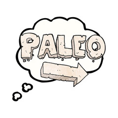 freehand drawn thought bubble textured cartoon paleo diet pointing arrow