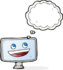 cartoon computer screen with thought bubble