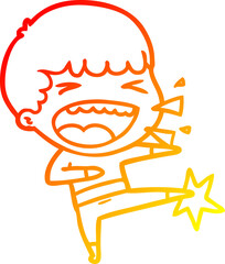 warm gradient line drawing of a cartoon laughing man