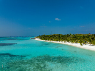 Aerial View, Maldives, North Malé Atoll, Indian Ocean, Lankanfushi, Paradise Island with Water Bungalows