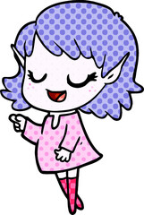 happy cartoon elf girl pointing
