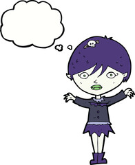 cartoon waving vampire girl with thought bubble