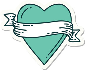 sticker of tattoo in traditional style of a heart and banner