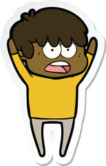 sticker of a worried cartoon boy