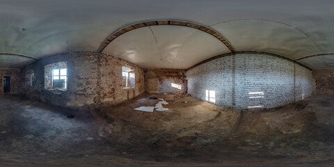 abandoned empty concrete room with brick walls in full seamless spherical hdri 360 panorama view ...