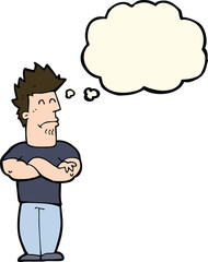 cartoon sulking man with thought bubble