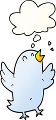 cartoon bird singing with thought bubble in smooth gradient style