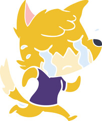 crying fox flat color style cartoon