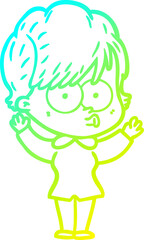 cold gradient line drawing of a cartoon woman