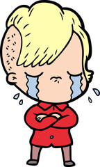cartoon crying girl with crossed arms