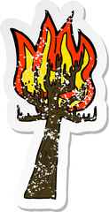 retro distressed sticker of a cartoon tree on fire