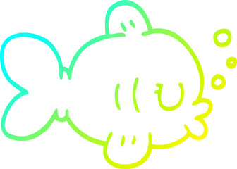 cold gradient line drawing of a funny cartoon fish