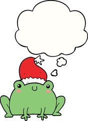 cute cartoon christmas frog with thought bubble
