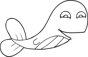 freehand drawn black and white cartoon whale