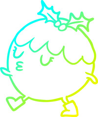 cold gradient line drawing of a christmas pudding walking