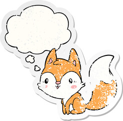 cartoon fox with thought bubble as a distressed worn sticker