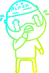 cold gradient line drawing of a cartoon bearded man crying