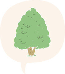 cartoon tall tree with speech bubble in retro style