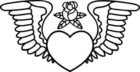 tattoo in black line style of a heart with wings