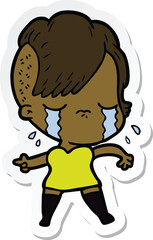 sticker of a cartoon crying girl